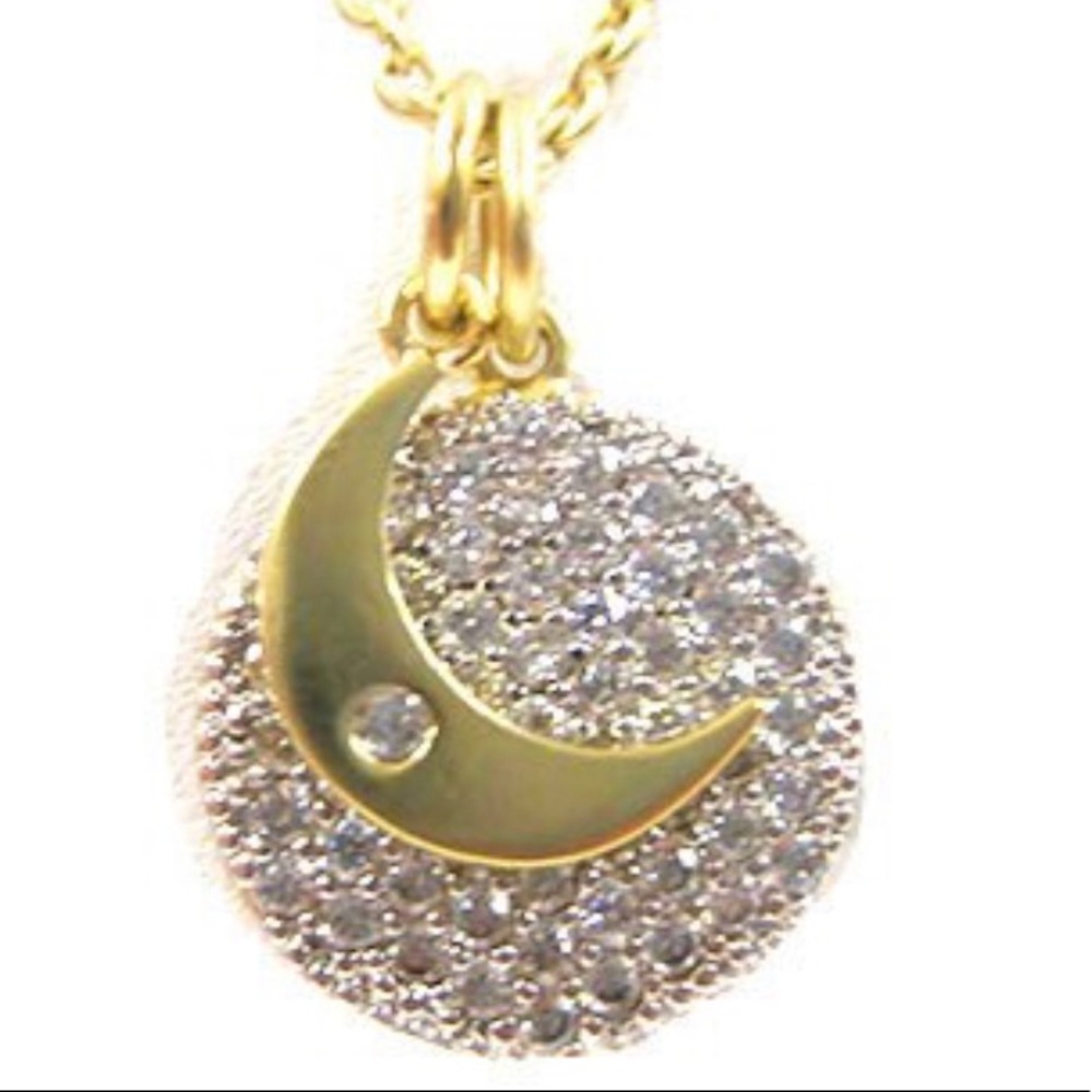 18KGold Vermeil Pavé Sun & Moon Charm Necklace,NWT